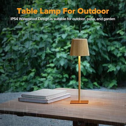 LUTEC 2 Pack Cordless Table Lamp,6000mAh Rechargeable Battery Operated Desk Lamp,Two Adjustable Heights,Waterproof, Touch Control & 3 Color Stepless Dimming for Restaurant/Bedroom/Bars/Outdoor (Gold)