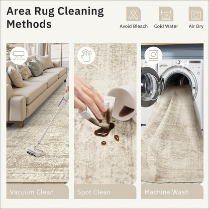 3x5 Rug, Small Area Rug for Kitchen, Entryway, Machine Washable Non-Slip Throw Rug, Vintage Carpet for Nursery Coffee Table Beige
