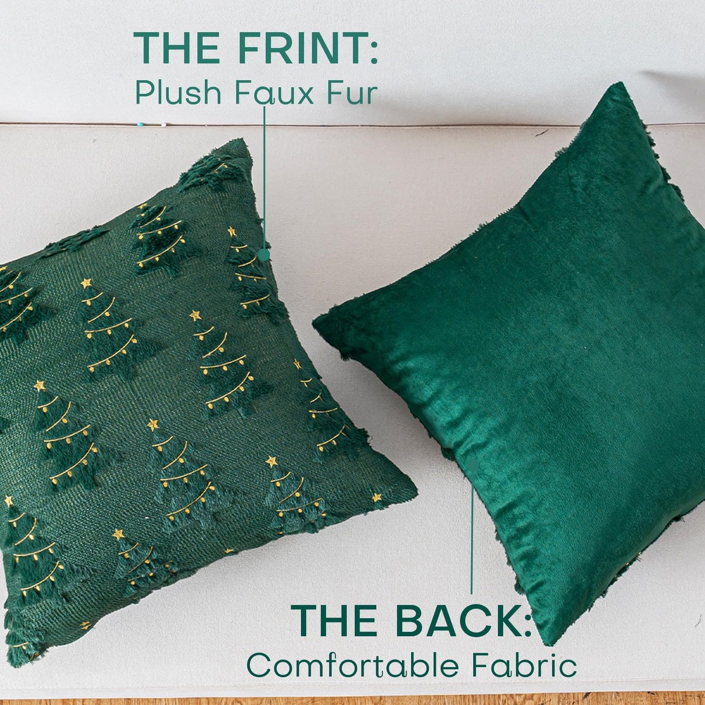 ZSkogur Christmas Throw Pillow Covers 18x18 Set of 2, Christmas Tree Decoration Cushion Covers Soft Faux Fur Pillow Cases for Sofa Couch Bed Winter Holiday Festivals Home Decor, Green(Star)