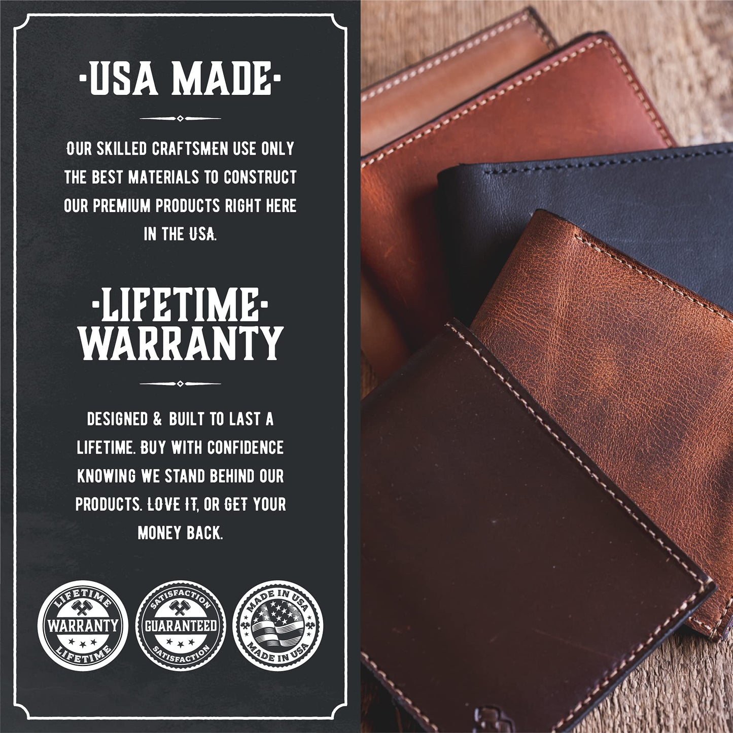 Main Street Forge Bifold Leather Wallet For Men | Made in USA | Mens Bifold Wallets | American Made | Charred Oak