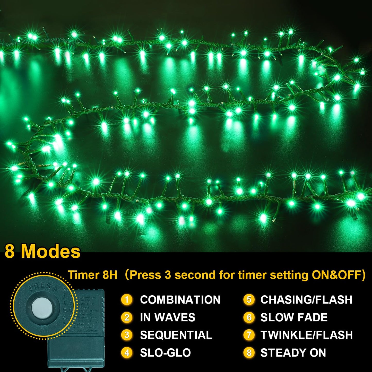 LAMPHOME Green String Lights, 46ft 500 LED Plug-in Green Fairy Lights, 11 Modes Twinkle Christmas Lights, Waterproof Lights LED String for Indoor Outdoor Grinch Tree St Patricks Day Decor