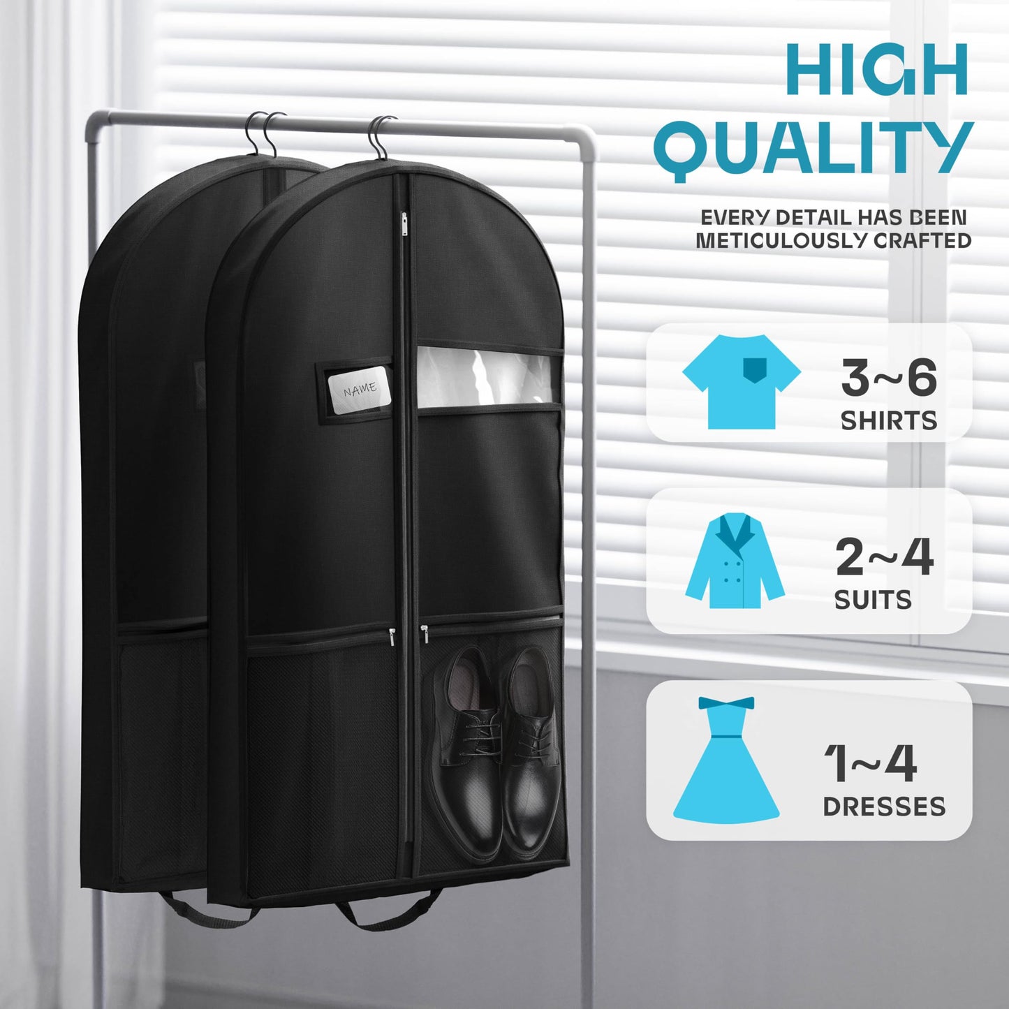 Lazebox 43" Travel Garment Bag with Accessories Zipper Pocket, Heavy Duty Suit Bag for Suits, Tuxedos, Dresses, Coats, Black, 1 pack