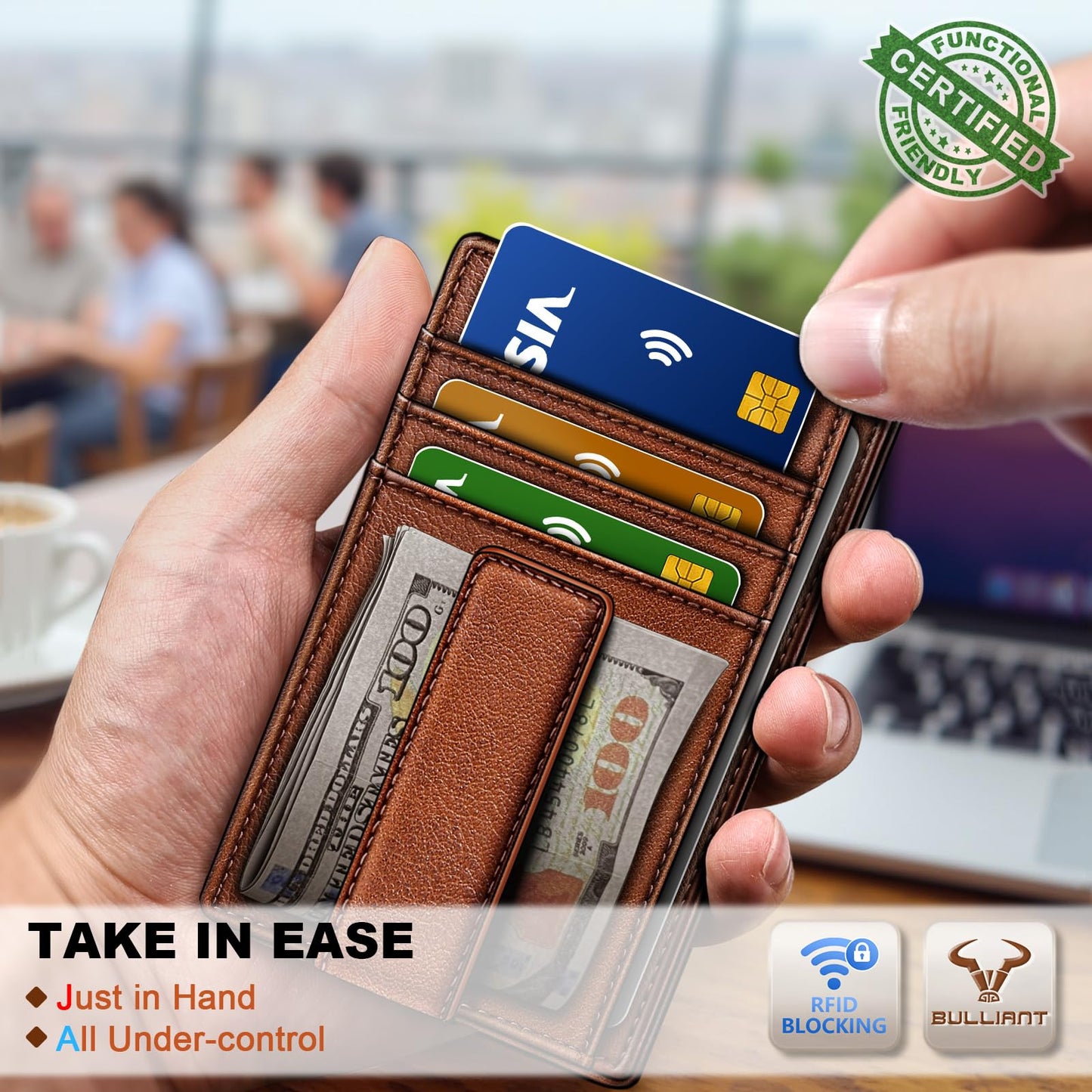 BULLIANT Men Wallet,Slim Leather Wallet Money Clip Card Hodler For Men Gift 8 Cards RFID Blocking