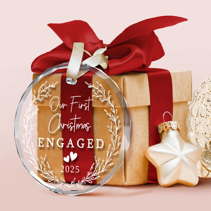 TUMSHANIP Engagement Gifts for Couples - Engagement Gifts for Women, Newly, Bride to be, Her, Fiance - Just Engaged Gift for Friend, Her - Our First Christmas Engaged Ornament 2025 - Glass Ornament