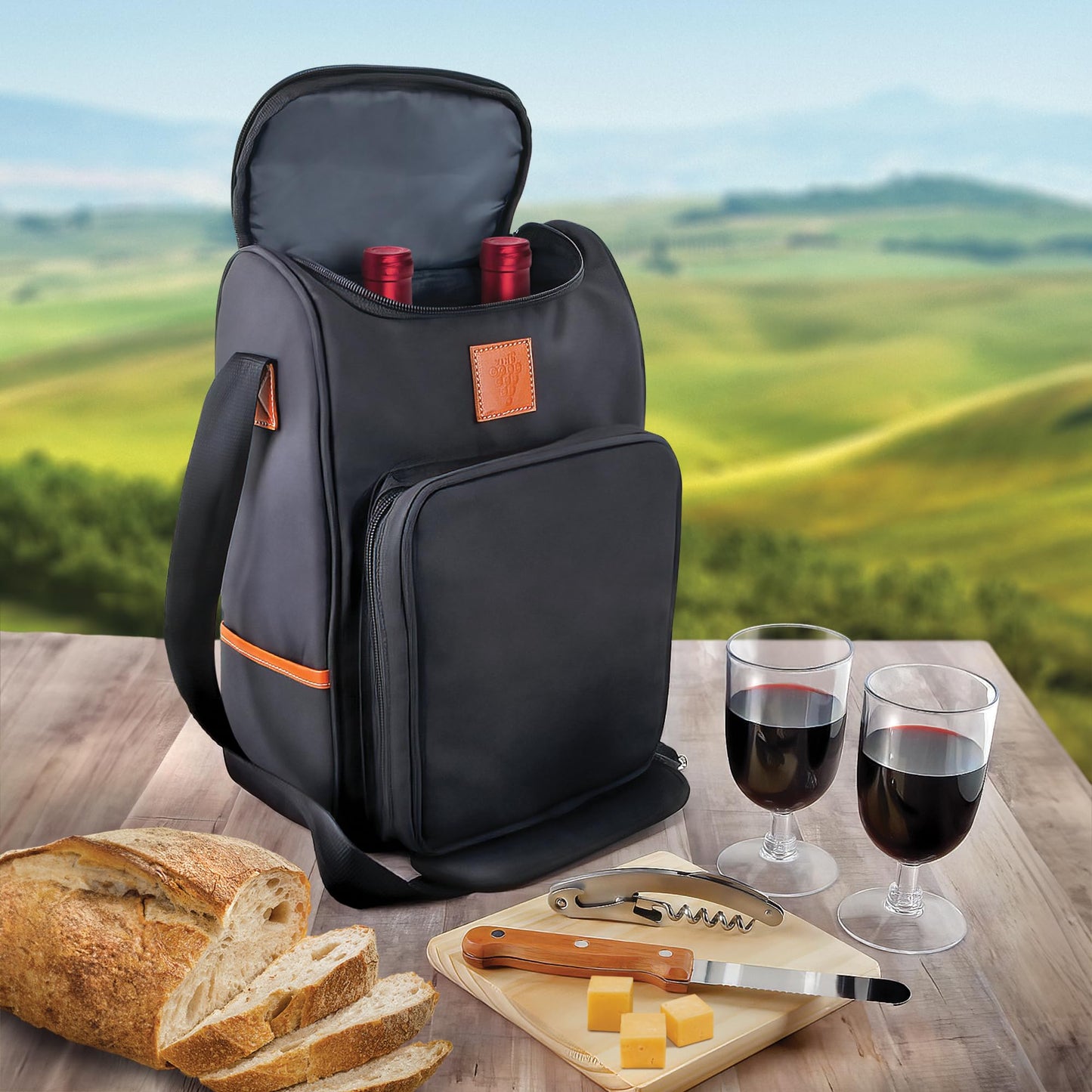 Chris's Stuff Wine Bag 2 Bottle Wine Tote Carrier, Insulated Padded Wine Cheese Cooler Bag With Handle and Adjustable Shoulder Strap for Picnic, Party, Dinner, Travel, Gift for Men and Women, Black