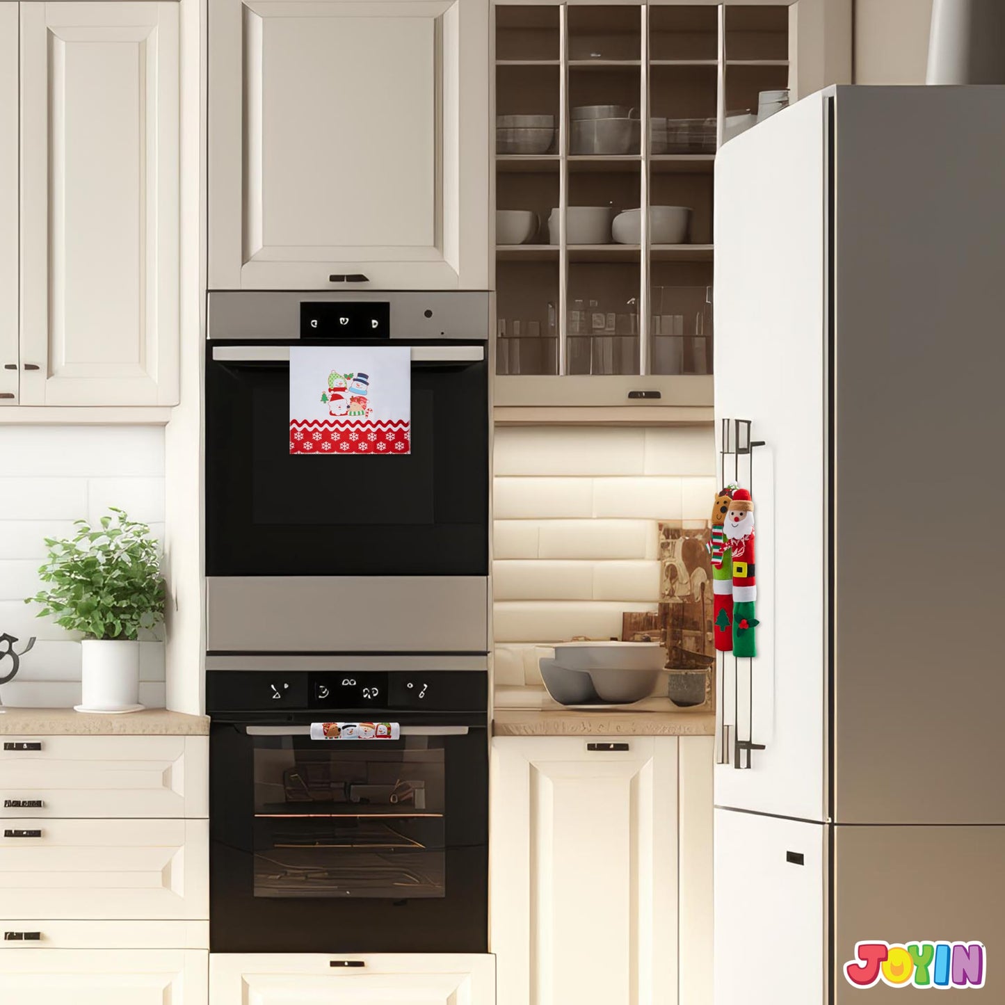 JOYIN 5 Pieces Christmas Kitchen Appliance Handle Covers for Kitchen Refrigerator Microwave Oven Dishwasher Decoration, Xmas Indoor Décor, Party Favor Supplies.
