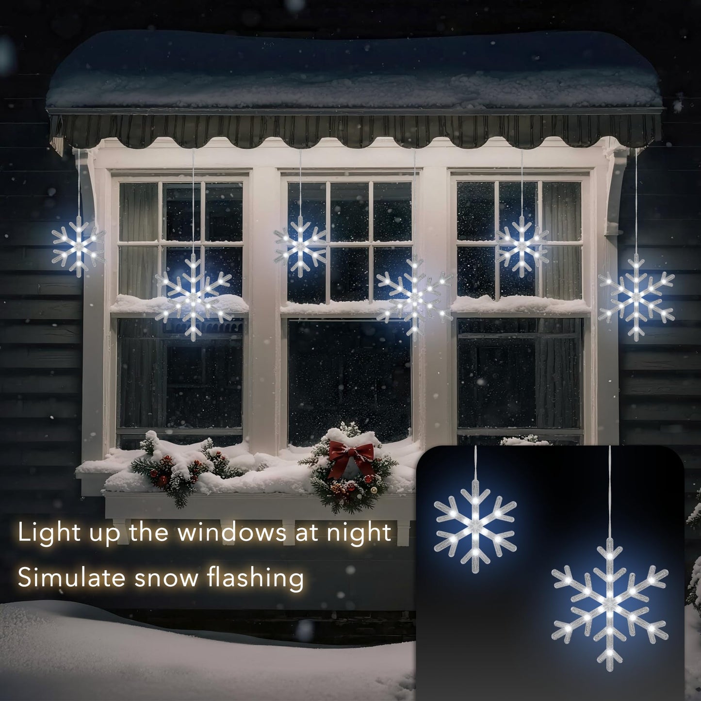 Christmas Snowflake Icicle Lights,9 ft 150 LEDs Curtain Lights with 10 Drops, 3 Strands Connectable, Waterproof Twinkle Effect Icicle Fairy Light for Eaves Window Yard Indoor Outdoor Xmas Tree
