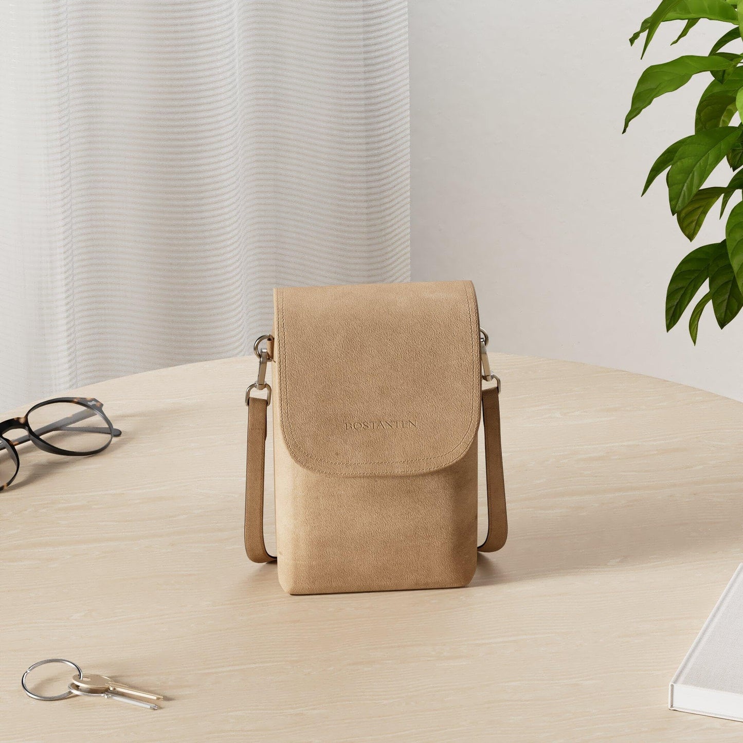 BOSTANTEN Vegan Leather Small Crossbody Bags for Women Designer Cell Phone Bag Wallet Purses Adjustable Strap Camel Brown