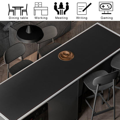 ZORESYN PU Leather Desk Mat Waterproof Anti-Oil Dining Table mat - 170x50cm - Non-Slip Mouse Pad, Large Desk Pad with Suede Base,Stitched Edges Computer Desk Mat for Gamer, Office & Home | Black