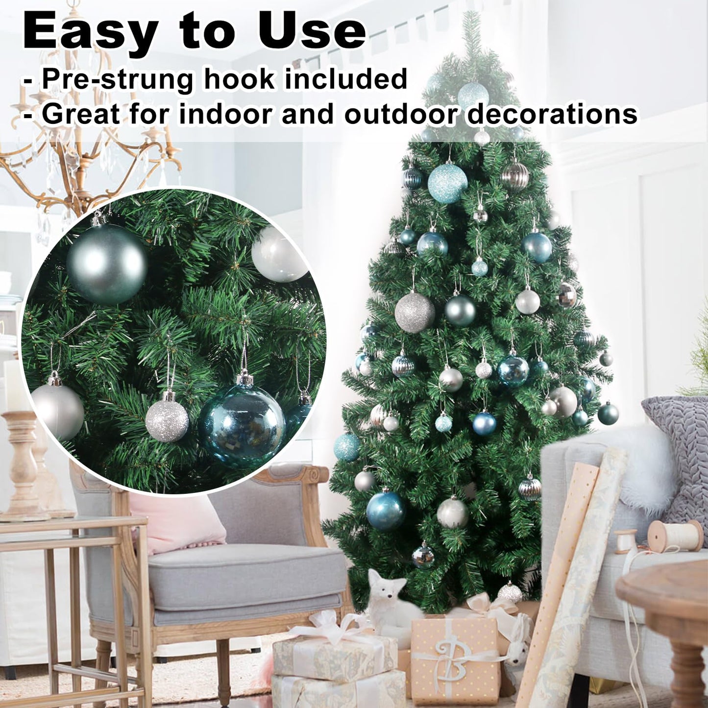 Baby Blue & Silver 3.2" Large Christmas Balls - Christmas Tree Decoration Ornaments Shatterproof Hanging Balls for Birthday Halloween Holiday Wedding Decorations Set of 24pcs