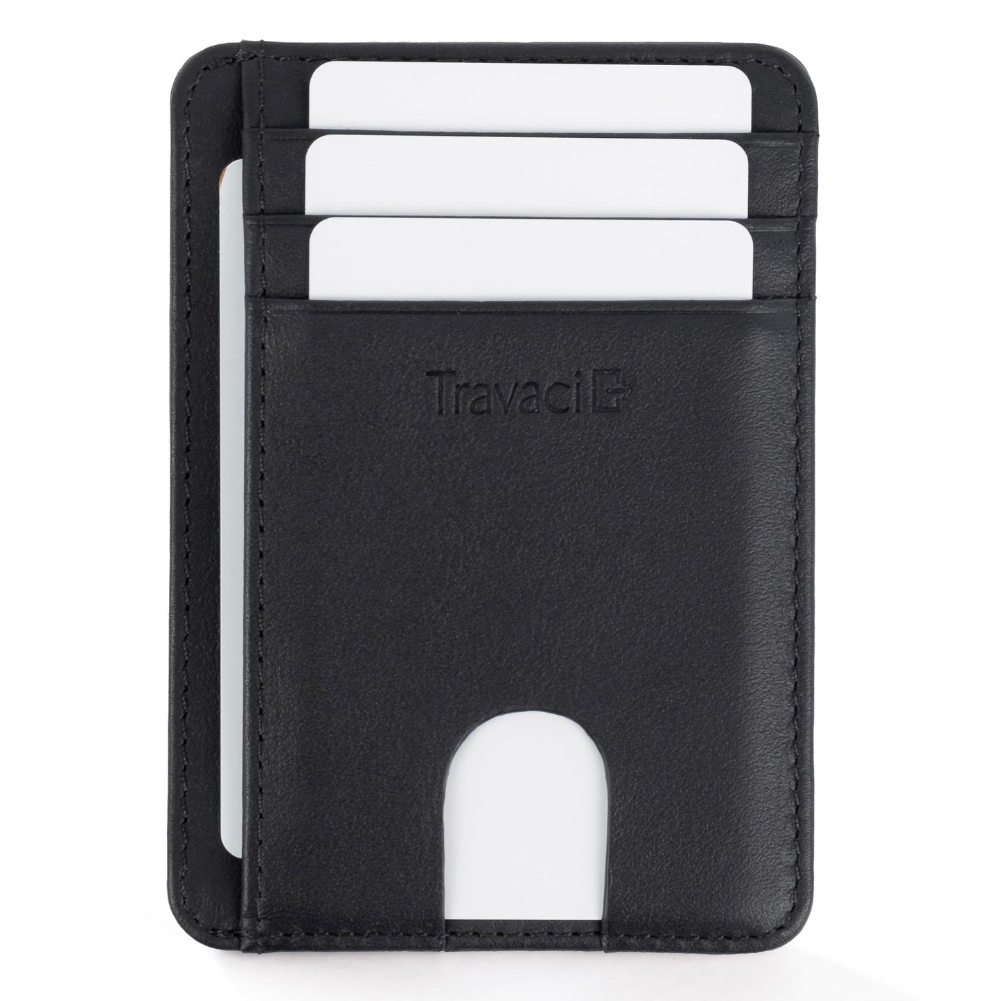 Travaci Full Grain Leather Slim Wallet for Men and Women - Small Minimalist Wallet and Leather Card Holder - Thin Front Pocket Credit Card Holder - Black