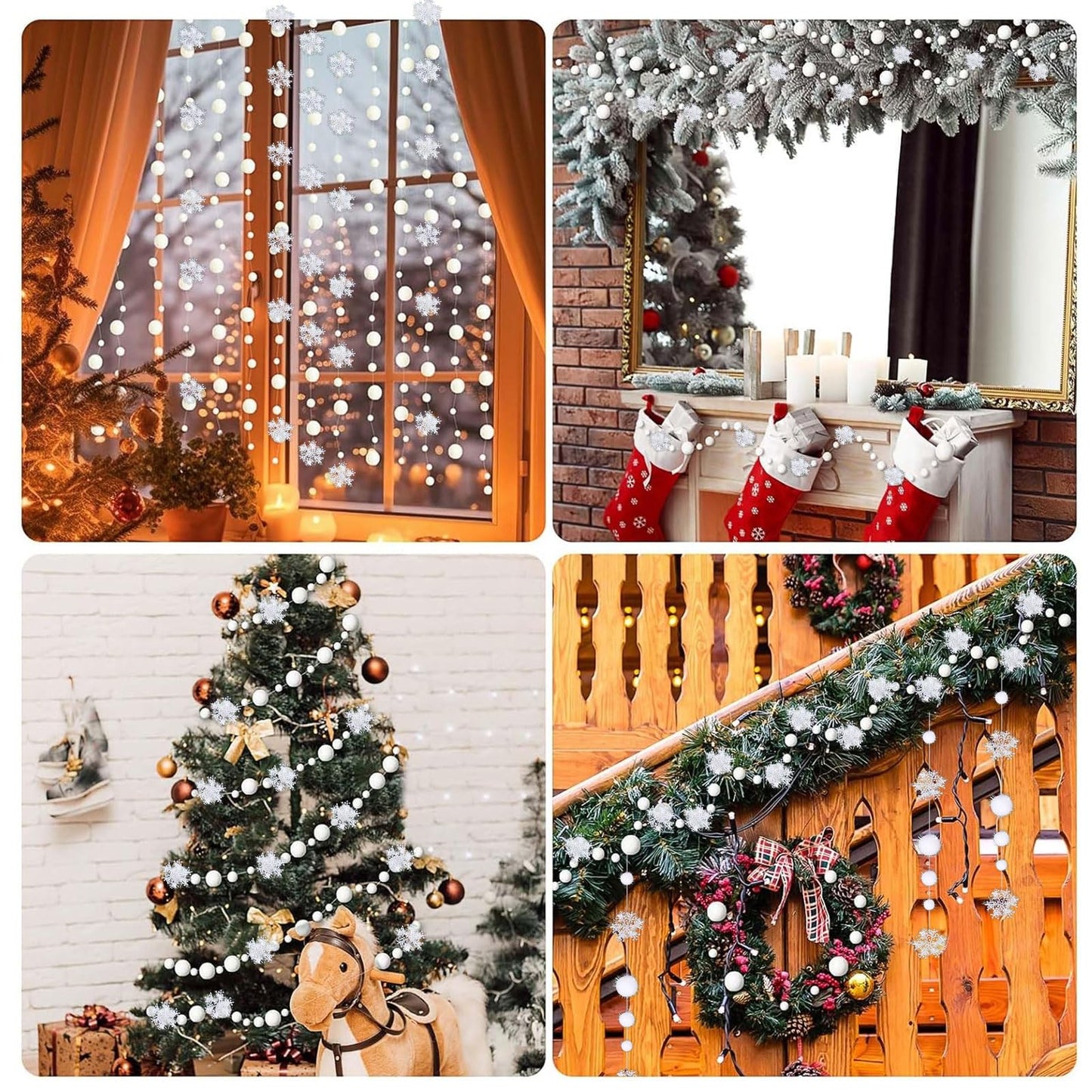 Seenelling White Ball with Snowflake Garland Winter Wonderland Party Decorations DIY Hanging Banner Ornaments Felt Snowball Pom Pom Plastic Snowflake Needles and Line