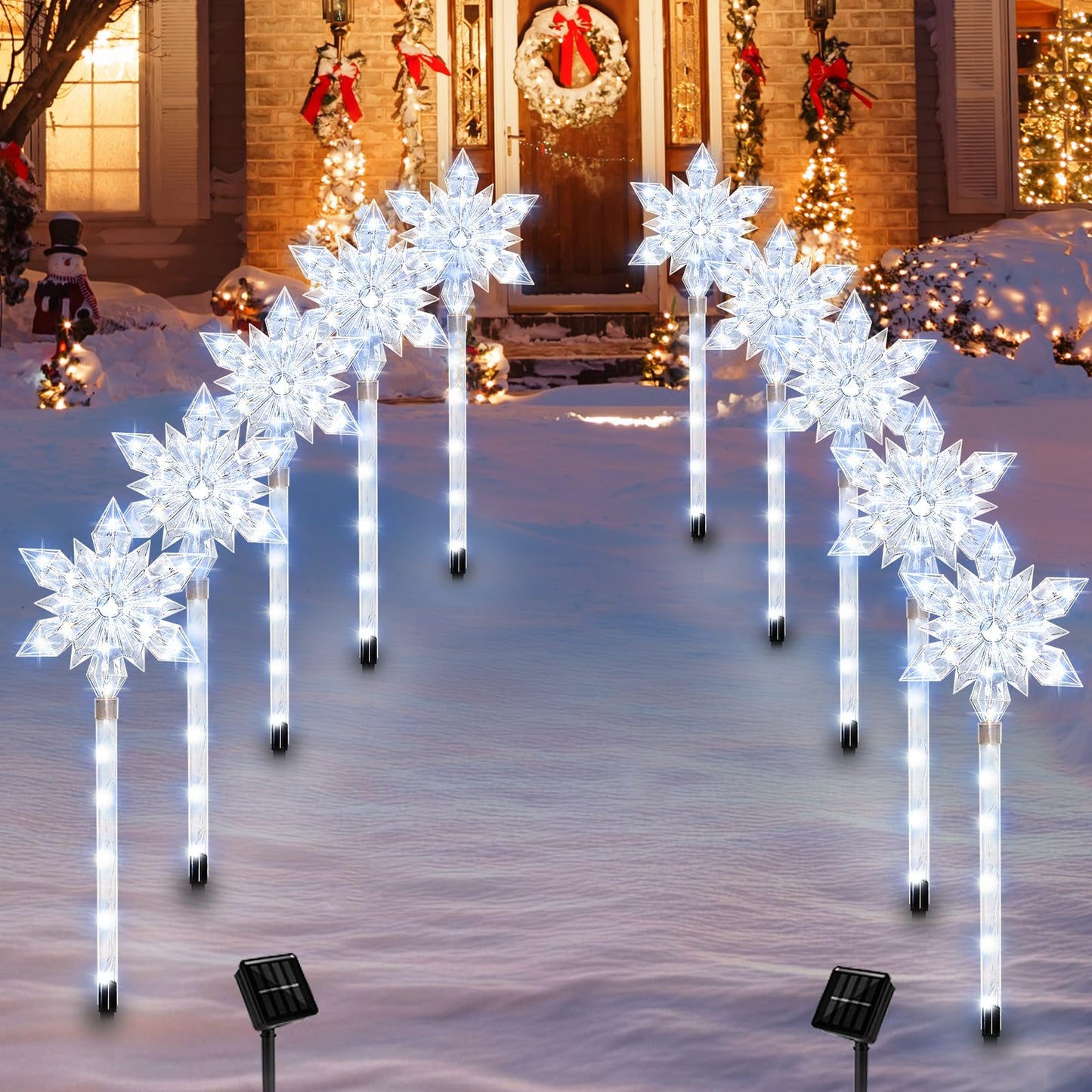 VOGVOG Snowflake Solar Christmas Pathway Lights, Set of 5 LED Outdoor Stake Lights, Waterproof Christmas Decorations for Garden, Yard, Lawn, Walkway, Patio Decor (Cold, 5pcs)
