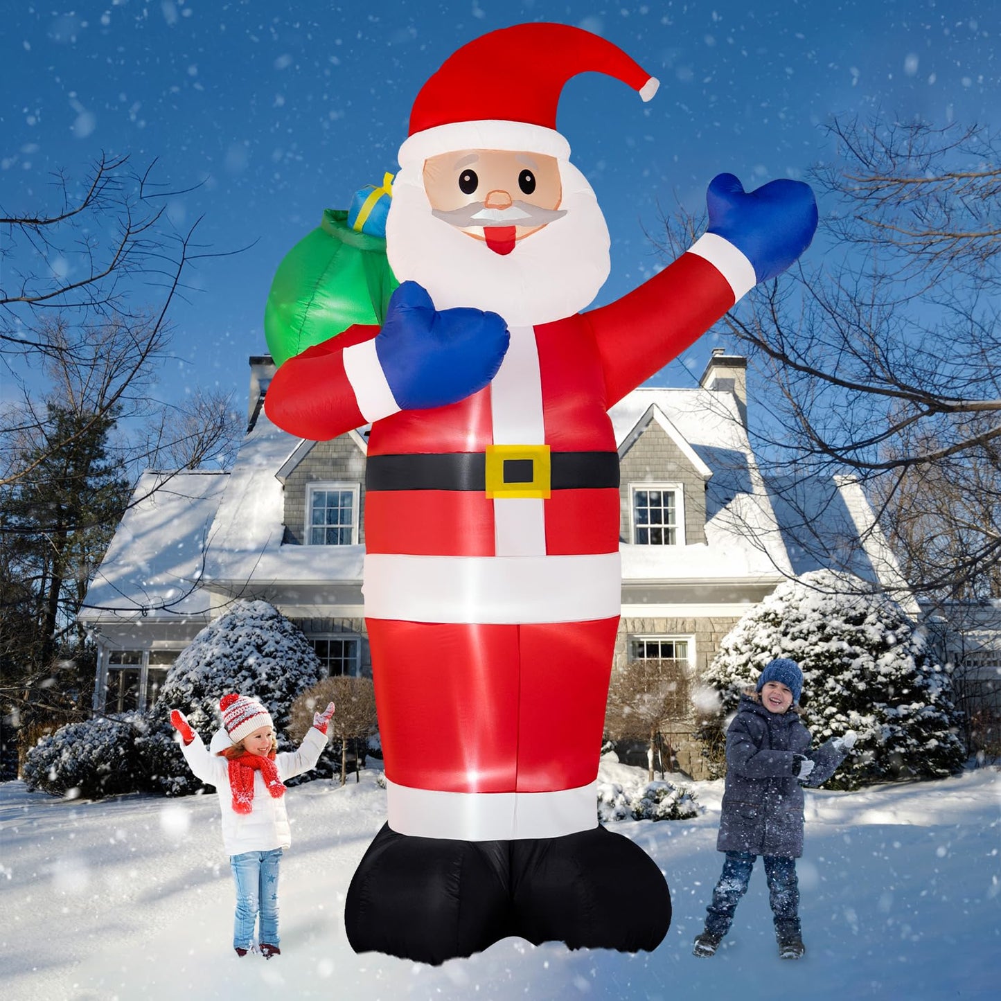 B&D 12FT Giant Christmas Inflatables Santa Claus Outdoor Decorations Built-in LED Lights, Christmas Blow Up Santa Yard Decorations with Gift Bag Inflatable Xmas Decorations for Yard Garden Lawn