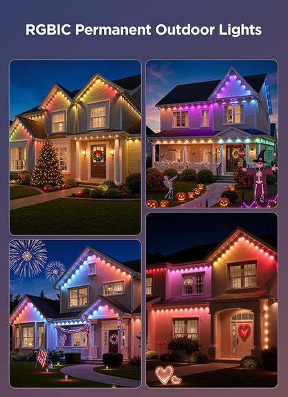 Permanent Outdoor Lights, 150FT with 96 Smart RGBIC LED Lights, DIY Scene Mode, IP68 Waterproof Christmas Lights for Daily and Accent Lighting, Outdoor Decor, House Roof, Holiday Decorations