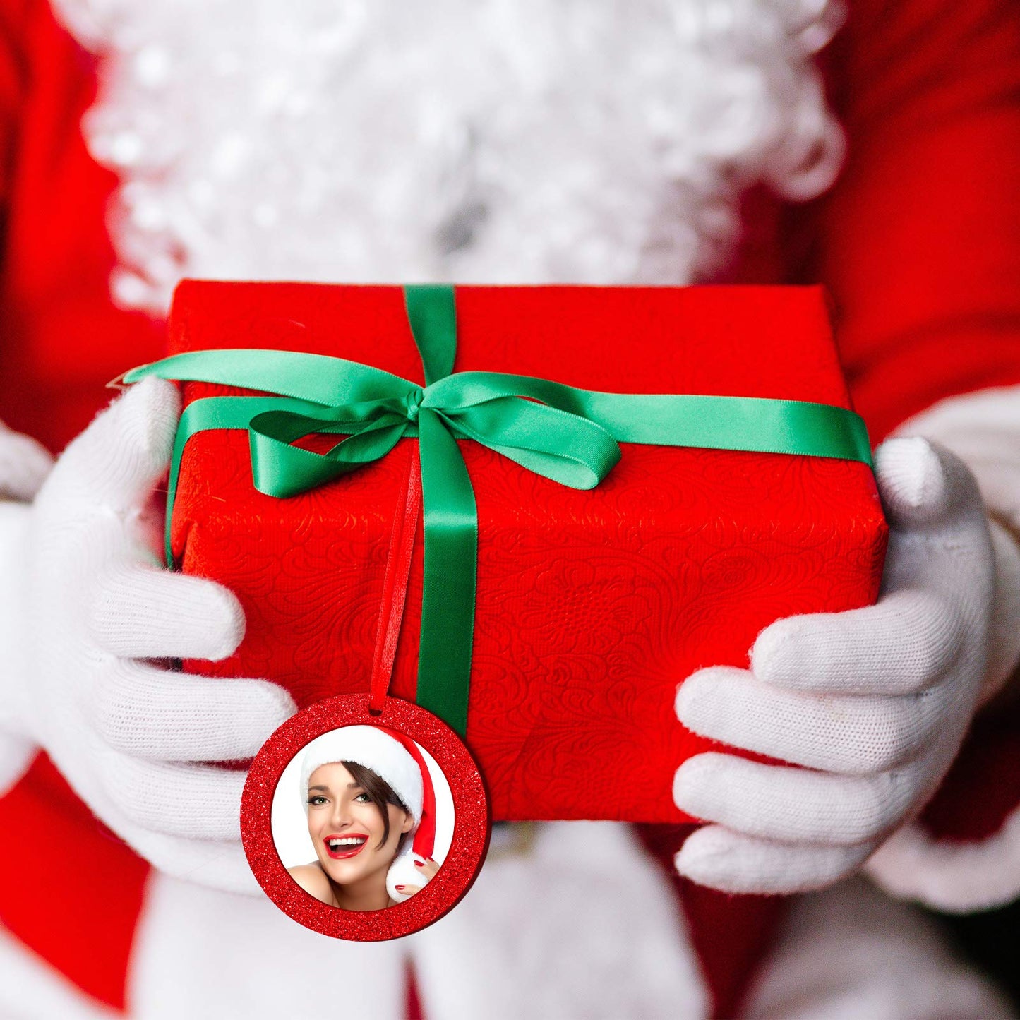 Jetec 20 Pcs Christmas Picture Ornaments Christmas Photo Ornaments Felt Glitter Hanging Round Picture Frame for Xmas Tree Stockings Decorations