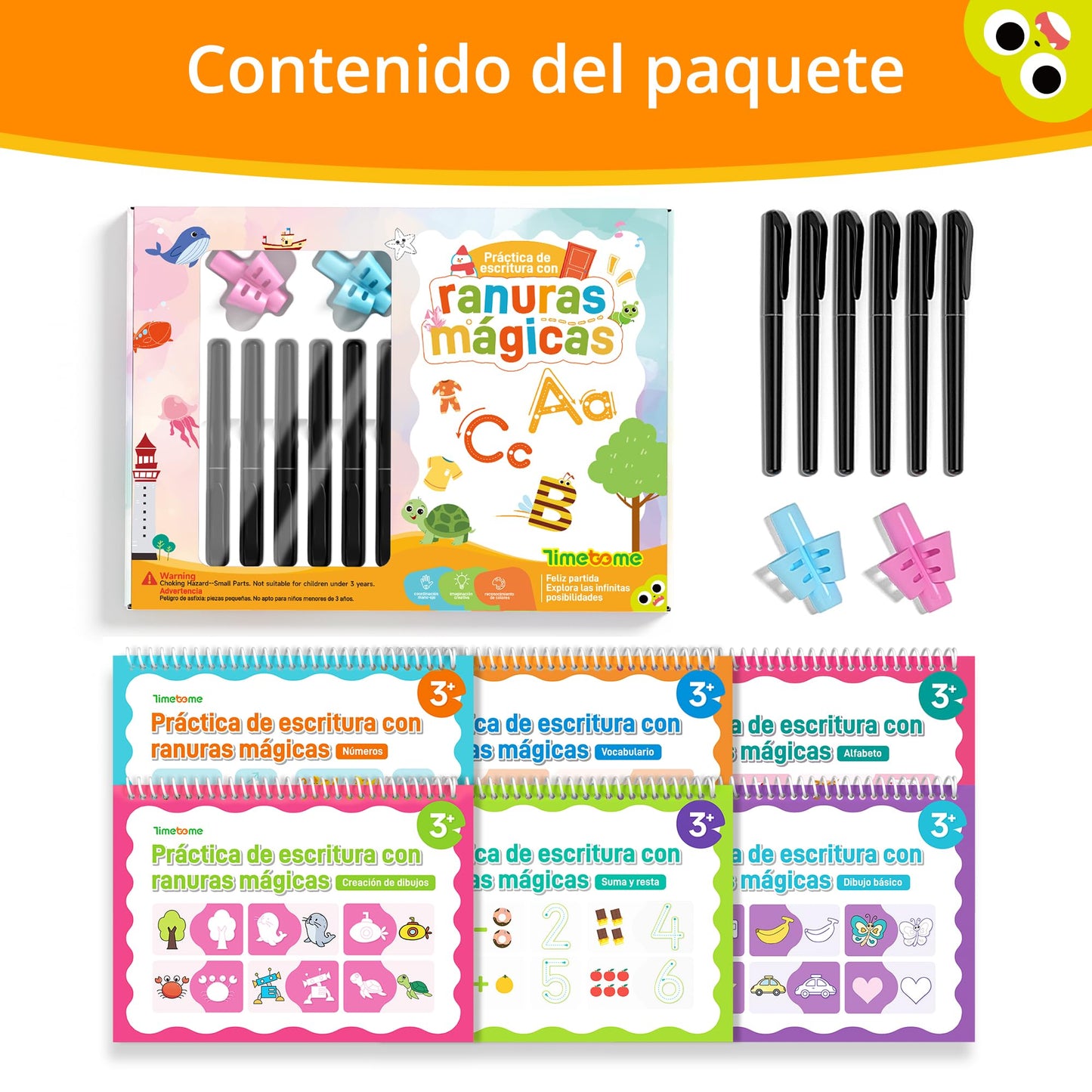 Timetome Large Magic Grooved Writing Practice for Kids 3-5 – Spanish Edition | Grooved Writing Books Ages 6-8, Handwriting Practice for Kids 5-7, Preschool Tracing Workbook for Boys & Girls