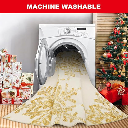 Lahome Snowflake Christmas Runner Rug, 2x6 Non Slip Christmas Rug Runners for Hallways Non Skid Washable Runner Rug Holiday Decor Carpet Runner for Kitchen Bedroom Laundry(2x6ft,Gold)