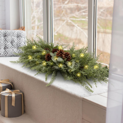 Yalikop 24.5 inch Christmas Swags with Light Artificial Pine Needles Swag Decoration Greenery Christmas Swag for Front Door Window Stair Fireplace Mantle Holiday Xmas Decor (Pine Cone)