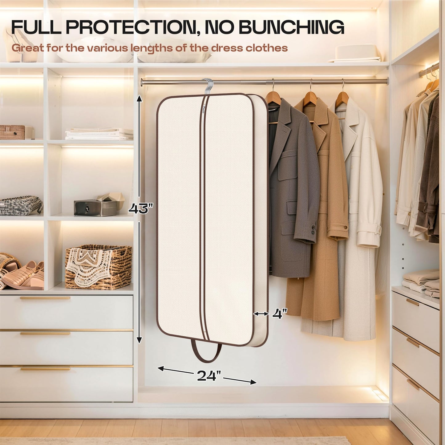 MISSLO 43" Hanging Garment Bags for Travel for Women Heavy Duty Mens Suit Bag Travel Foldable Suit Cover Bags for Closet Storage for Coats, Jackets, Shirts, Clothes, Beige
