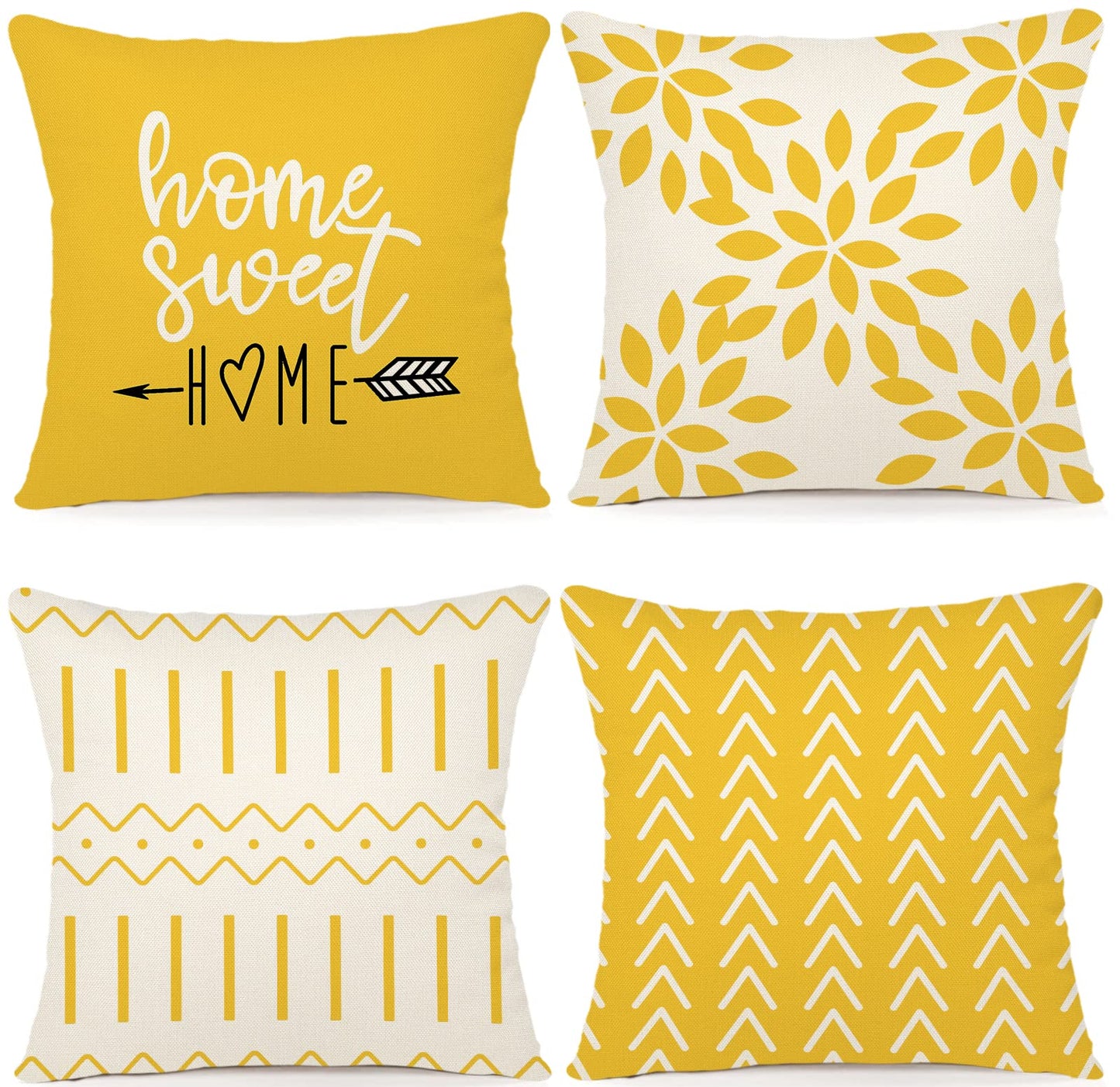 YCOLL Pillow Covers 16x16 Set of 4, Modern Sofa Throw Pillow Cover, Decorative Outdoor Linen Pillow Covers Set of 4 for Couch Sofa Bed and Car, Yellow