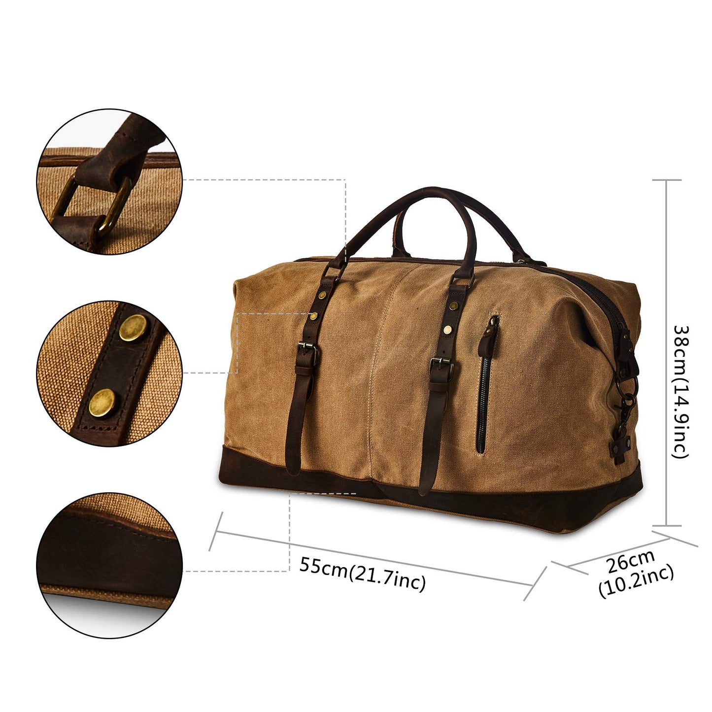 BRASS TACKS Leathercraft Men's Waxed Canvas Vintage Overnight Duffel Weekend Business Excursion Road Bag Travel Luggage