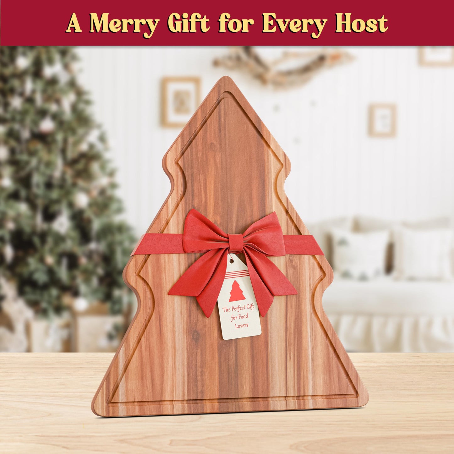 New – 17-Inch Long Large Christmas Tree Charcuterie Board – Acacia Wood Christmas Cutting Board (17x12.5in) Holiday Serving Tray, Winter Cheese Board, Wooden Christmas Platter & Kitchen Decor Gift