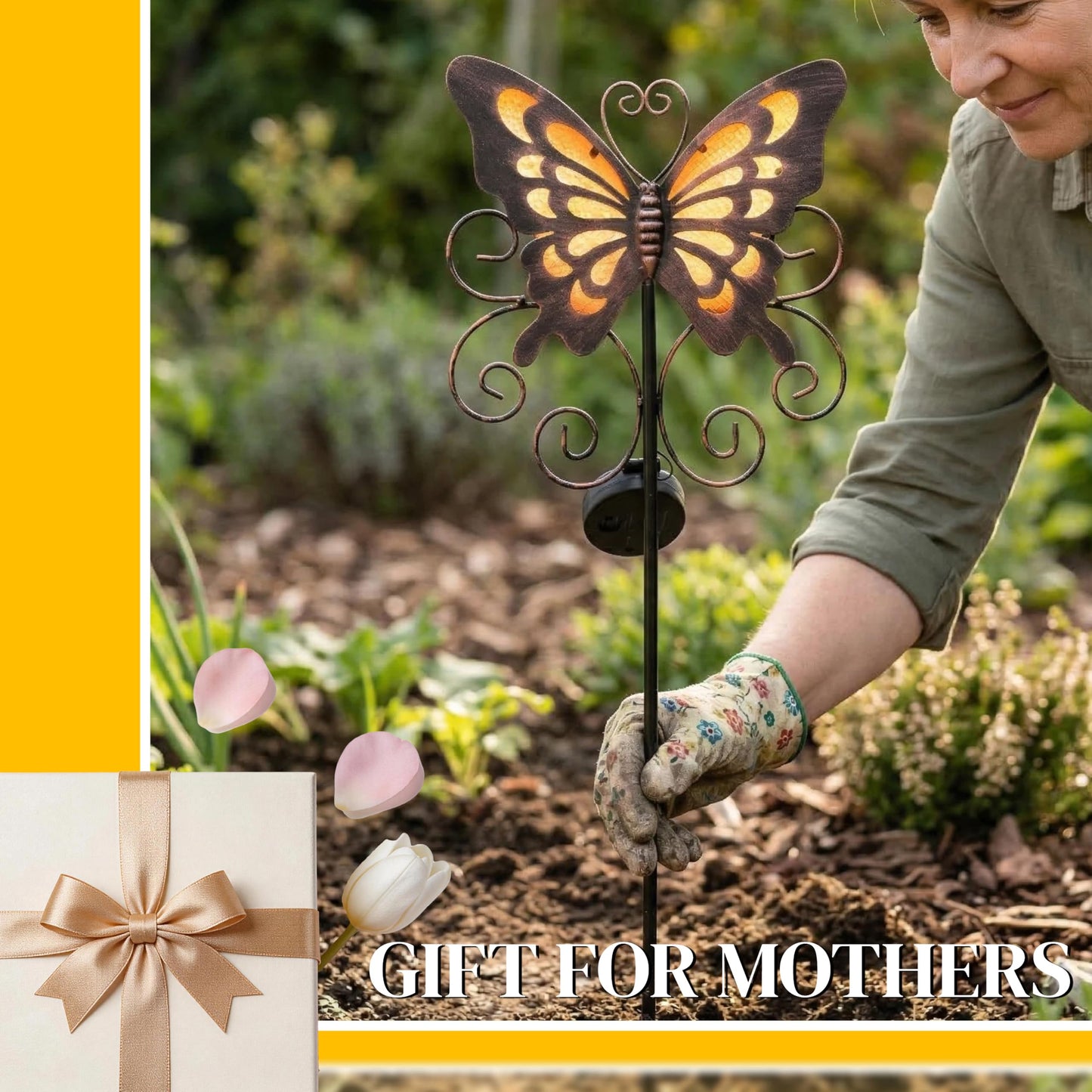 Lune cle Butterfly Solar Lights for Outside, 36 inches Waterproof Metal Solar Pathway Lights, Large Solar Butterfly Lights Outdoor Garden Decor, Warm Amber LED Stake Lights Outdoor Yard
