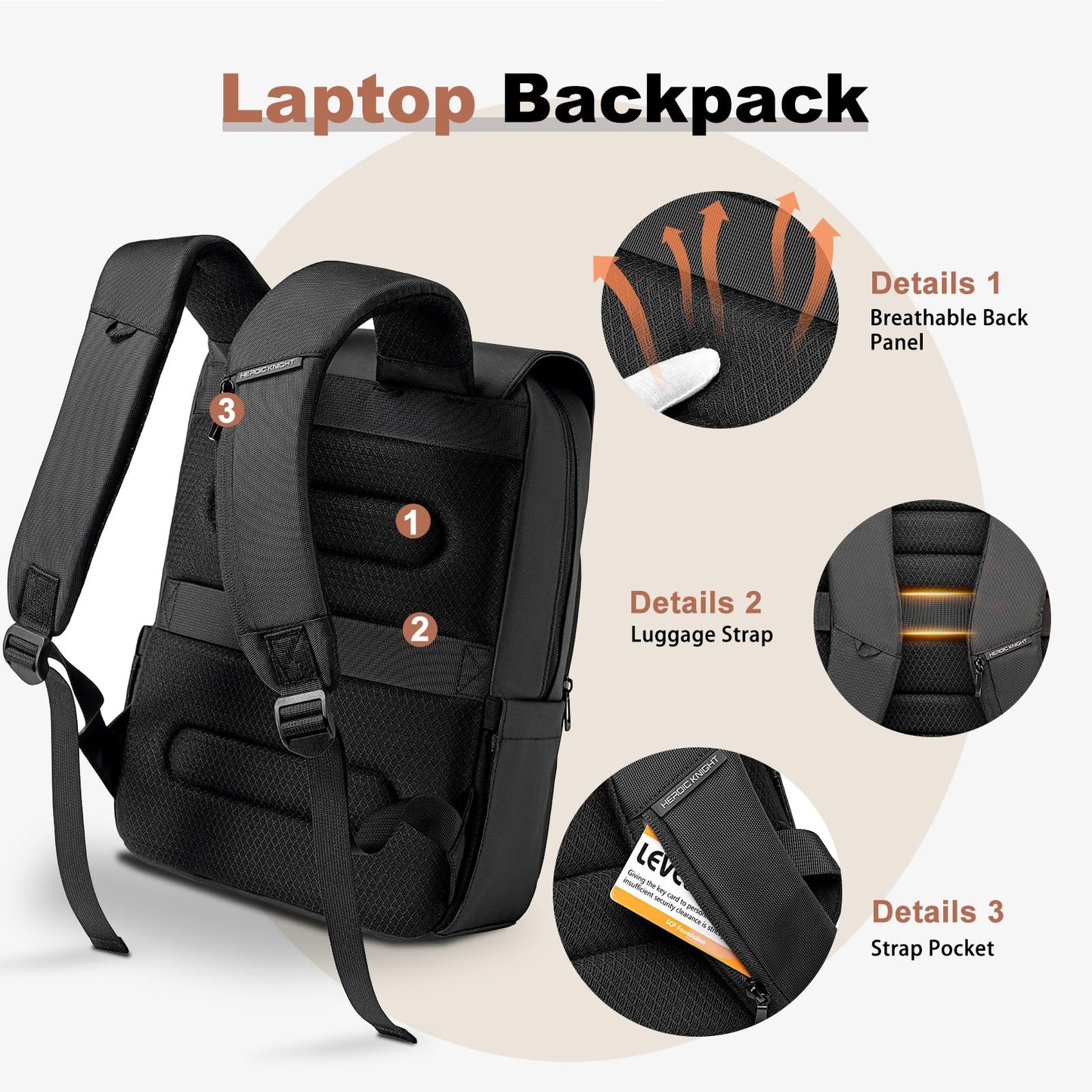 Slim Laptop Backpack for Men & Women, 15.6 Inch Lightweight Computer Backpack with Magnetic Flap, Keychain, Casual Daypack College Bookbag Water-Resistant Travel Work Commuter Backpack, Black