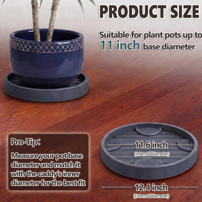 Dcpes 12Inch Plant Caddy with Hidden Wheels, Rolling Plants Stand with Wheel, 4 Invisible Casters, Indoor Plant Saucers on Wheels, Heavy Duty Wheeled Plant Dolly, Planter Roller Base, Gray, 2Pack