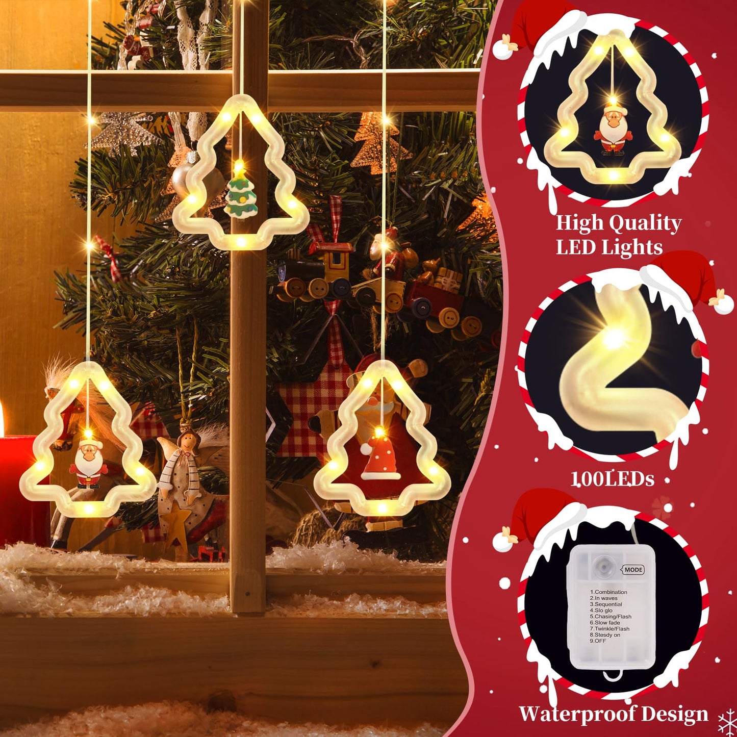 BomKra Christmas Tree Curtain Lights, Christmas Window Lights Decor with Remote,8 Lighting Modes, IP65 Waterproof, 10 Hooks Christmas Decorations Indoor Outdoor for Bedroom Party Wall Door Window