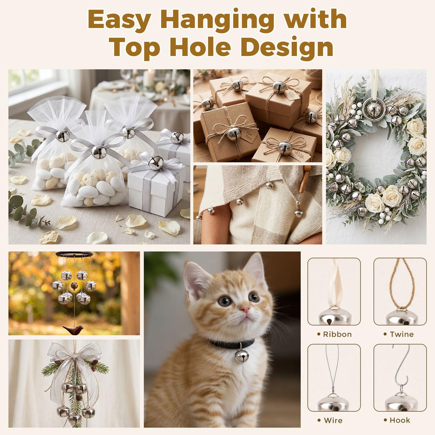 MCPINKY 300PCS Jingle Bells Bulk, 1 Inch Craft Bells for DIY Crafting, Christmas Holiday Home Decoration, Silver
