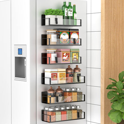 Metal 4 Pack Magnetic Spice Storage Rack Organizer for Refrigerator and Oven, Black Fridge Organizers and Storage