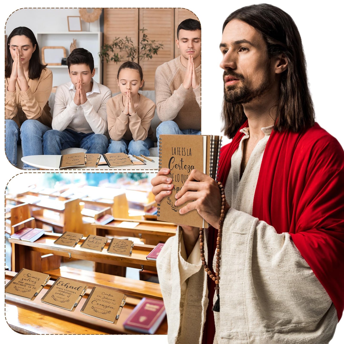 Resurhang 20 Pcs/10 Sets Regalos Cristianos En Español Spanish Christian Notebooks with Pen Spanish Religious Gift Bulk Motivational Journals Inspirational Pen Thank You Gift for Church (Kraft Color)