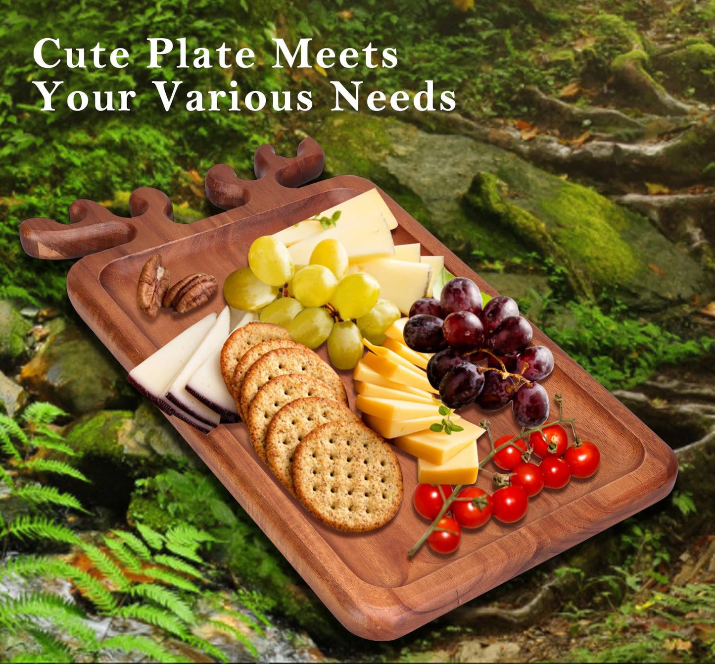 Renawe Decor Christmas Appetizer Platter for Xmas Charcuterie Board Wood Tray Kitchen Xmas Decoration Wooden Cheese Board Serving Dish Dessert Plate Reindeer Cookie Platters Gift