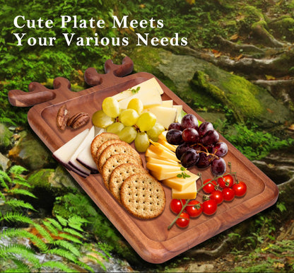Renawe Decor Christmas Appetizer Platter for Xmas Charcuterie Board Wood Tray Kitchen Xmas Decoration Wooden Cheese Board Serving Dish Dessert Plate Reindeer Cookie Platters Gift