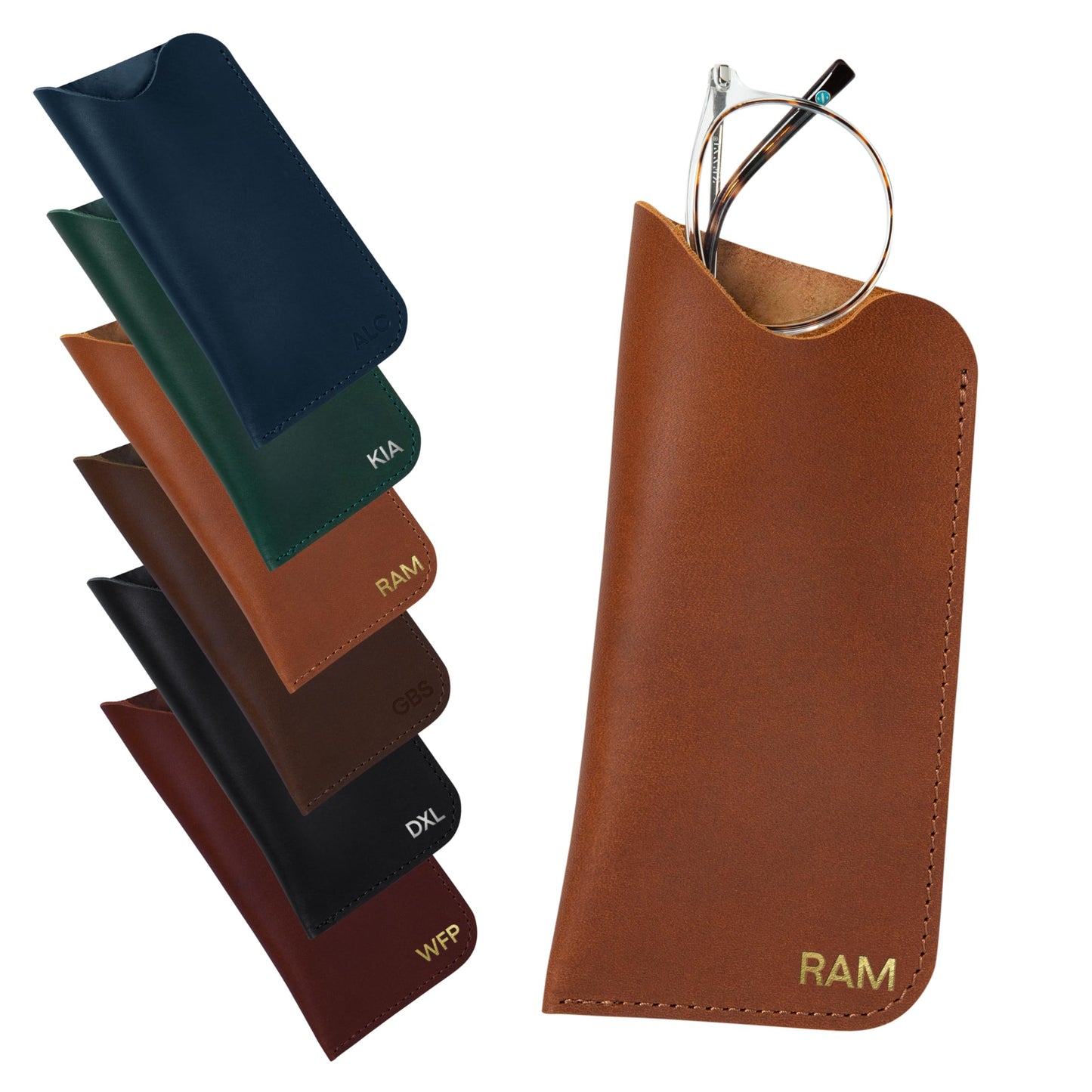 Northwind Personalized Leather Eyewear Sleeve - Made in USA Full Grain Leather Eyeglasses & Sunglasses Case Pouch with Custom Monogram Durable, Everyday, Minimalist Premium Gift for Men & Women