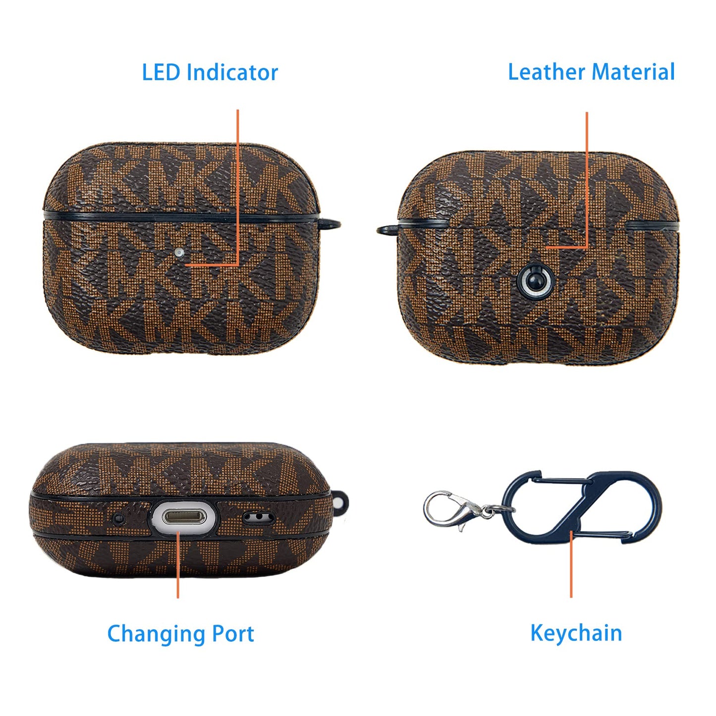 TANGABA AirPods Pro 2nd Generation Case, Full-Protective PU Leather Cover with Front LED Visible, Brown
