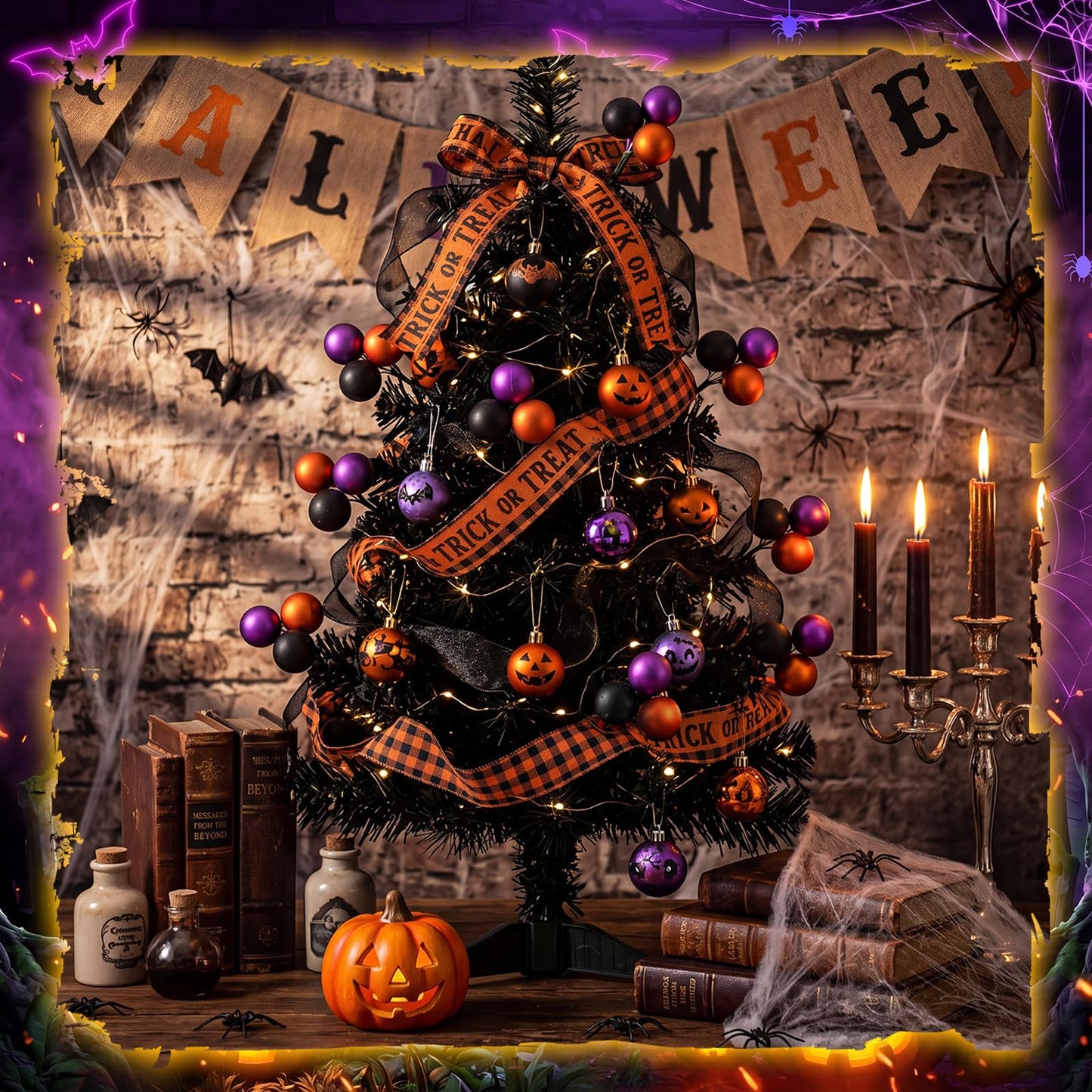 Syhood 12 Set 7.9 Inch Halloween Ball Picks Shatterproof Purple Orange and Black Mini Ball Ornaments on Wired Picks Stems for Halloween Christmas Tree Garland Vase DIY Decoration Supplies