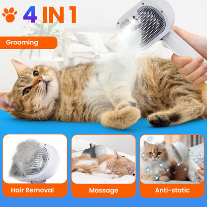 WIKIAZON 4 In 1 Cat Steam Brush, Self Cleaning, Anti Static Shedding Spray Comb, Hair Removal, Mist Indoor Steamy Grooming Brush for Dog, Water Spritz Defur with Steamer Cloud Para Gatos (White Pro)
