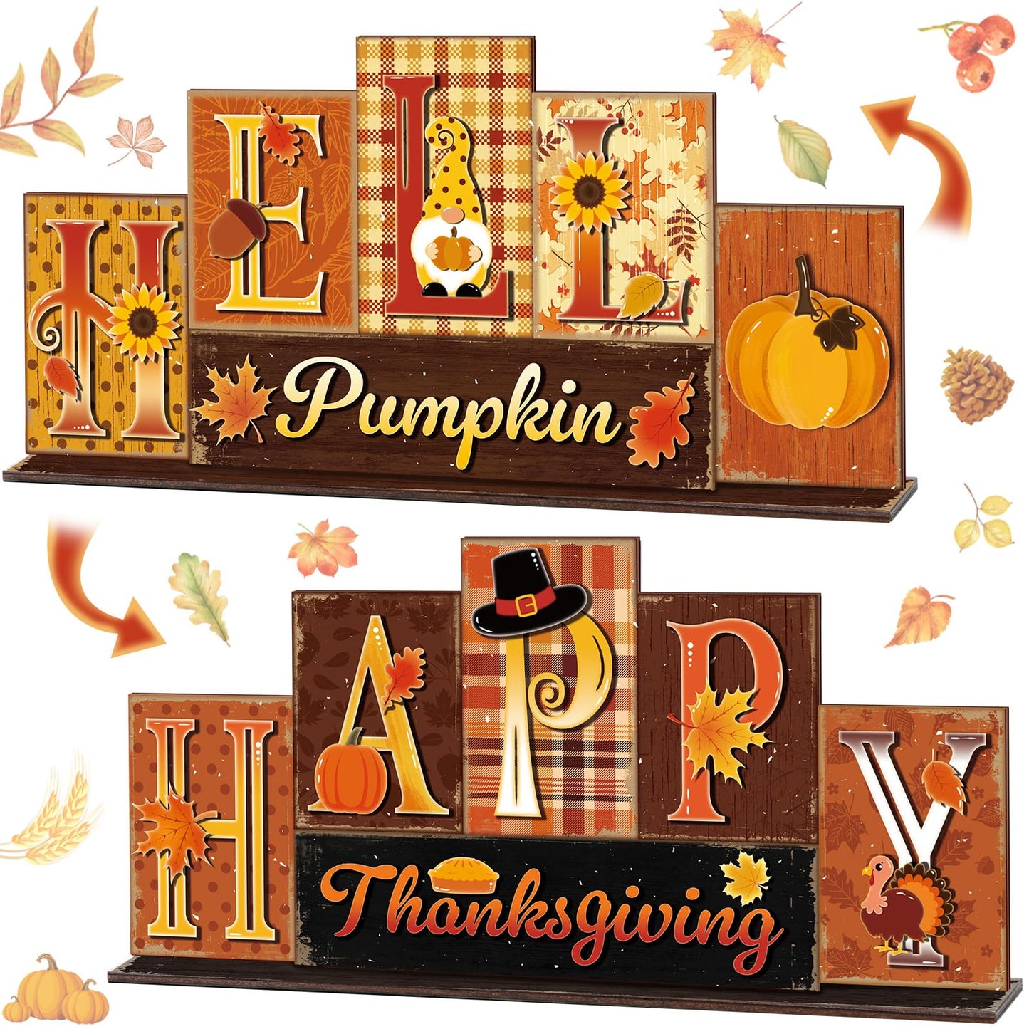 Amyhill Fall Decoration for Home Reversible Thanksgiving Table Decor Fall Tiered Tray Decor Thanks Giving Centerpiece Decorative Turkey Pumpkin Block Sign Gift Farmhouse for Home Kitchen