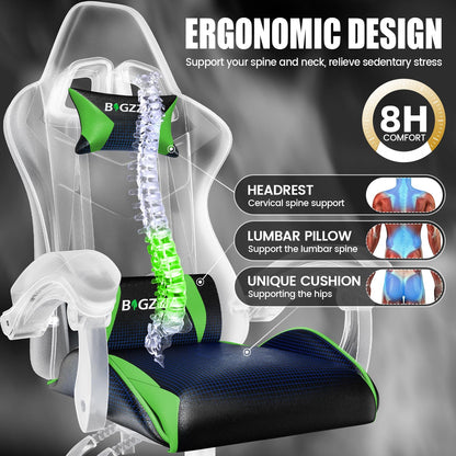 Bigzzia Gaming Chair, Computer Game Chair with Lumbar Support, Comfortable Video Game Chairs for Adults Kids, Racing Style Gamer Chair with 360°-Swivel Seat and Headrest