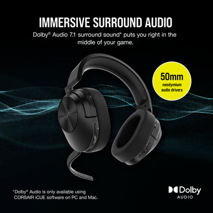Corsair HS55 Wireless Multiplatform Lightweight Gaming Headset with Bluetooth - Dolby 7.1 Surround Sound - iCUE Compatible - PC, PS5, PS4, Nintendo Switch, Mobile - Black