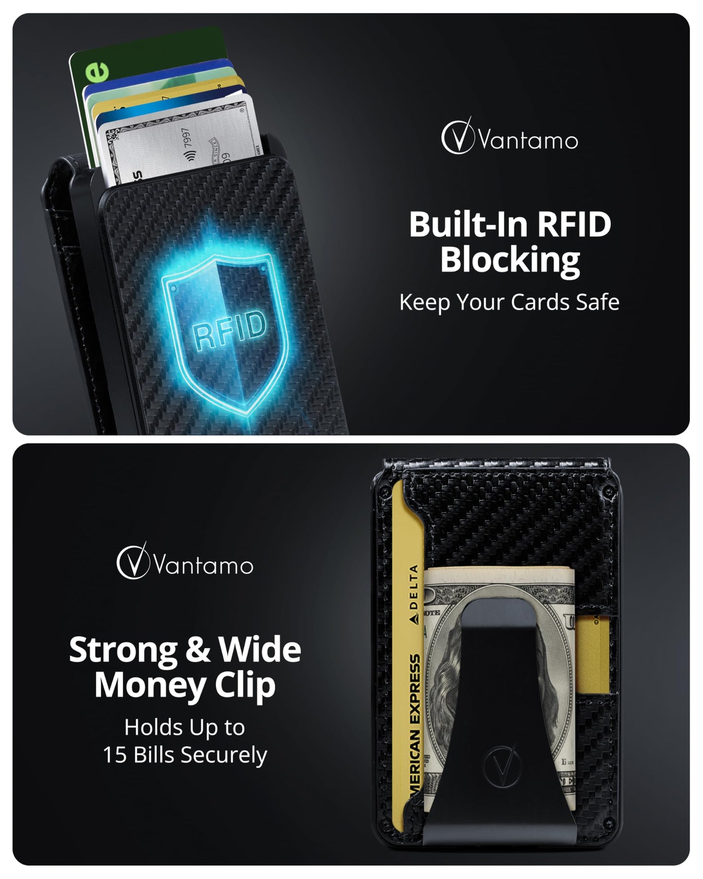 Vantamo Premium Wallet for Men with Money Clip & Card Holder, Compact & Slim Wallet with RFID, 8-12 Cards, Perfect Gifts for Men