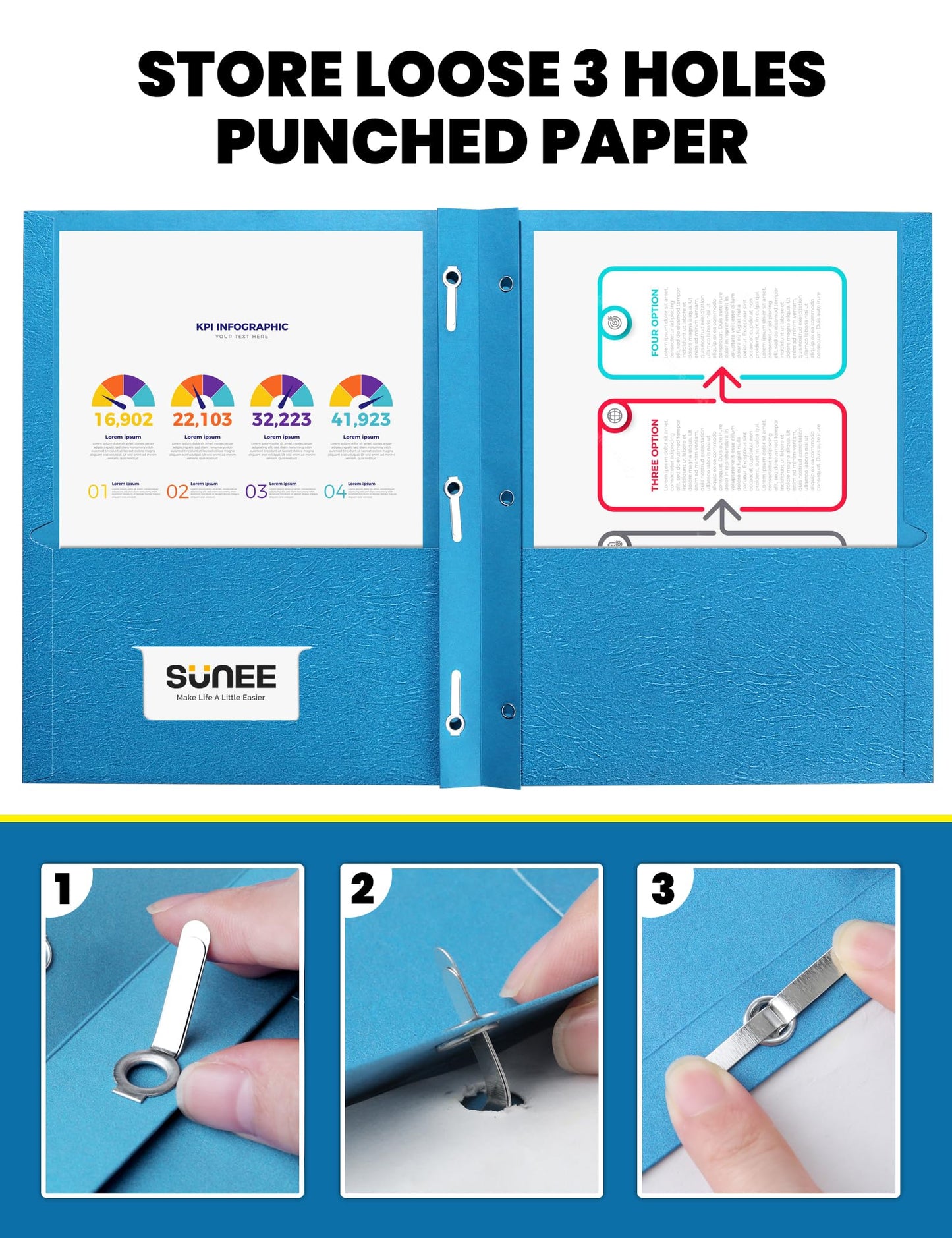 SUNEE 2 Pocket Folders with Prongs (25 Pack, Blue), Paper Folders with 2 Pockets and 3 Prongs Fit Letter Size Paper, Folders with Prongs for School Office Home Business