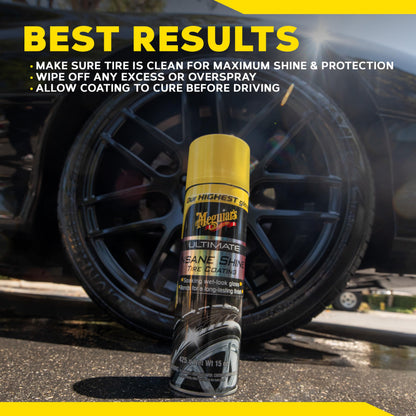 Meguiar's G190315 Ultimate Insane Shine Tire Coating, gives a Finish that Creates a Lasting Wet-Look for a Classic Black Shine, Easy to Use, No Hassle, No Mess, Ultimate Protection, 15 Oz Aerosol Can