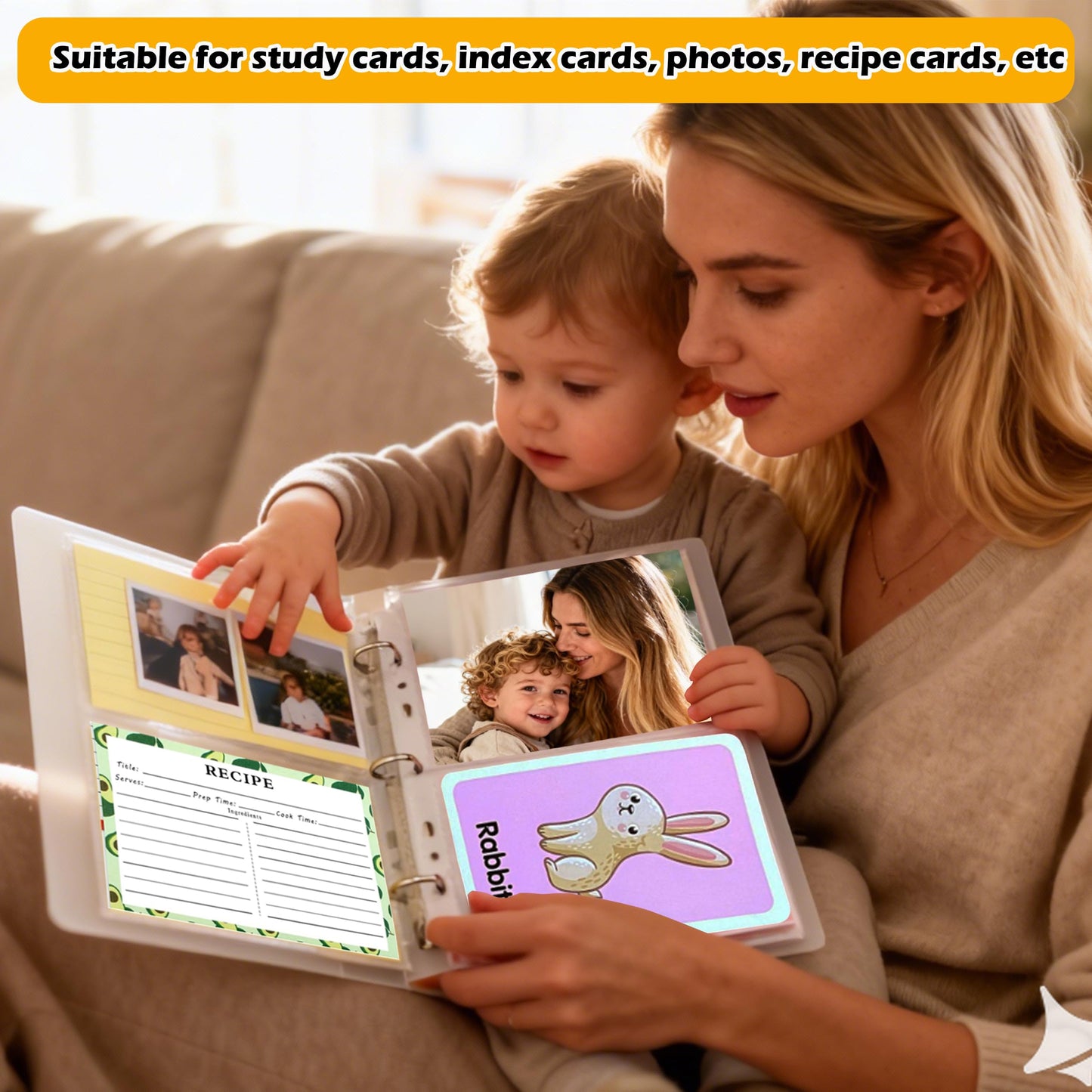 BYSLBTY 4x6 Index Card Holder,100 Card Sleeves, Holds 200 Pieces Cards, Recipe Card protectors, Flash Cards Organizer(4X6)