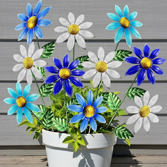 10 Pack 15.7" Outdoor Flowers, Metal Yard Art, Metal Flowers for Outside, Garden Stakes Decorative, Plants Garden Decor (Mix B)