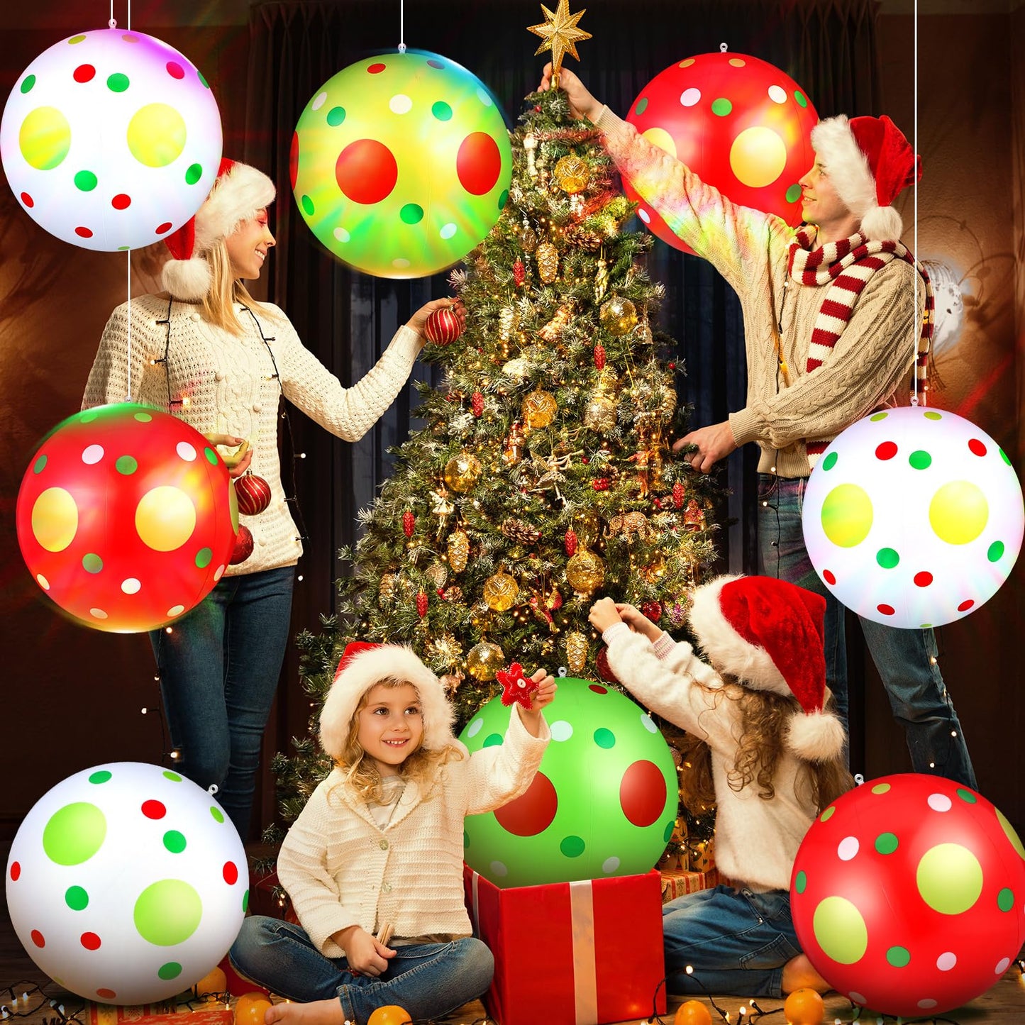 Jetec 12 Pcs Christmas Inflatable Balls 12 Inch Light Up Giant Inflatable Christmas Decorations Lime Green PVC Blow Up Xmas Large Hanging Ball Ornaments for Tree Porch Lawn Yard Holiday Outdoor Decor