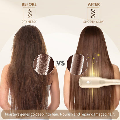 Enhanced Ceramic Hair Straightener Brush by MiroPure, 2-in-1 Ionic Straightening Brush with Anti-Scald Feature, Auto Temperature Lock & Auto-Off Function (Black)